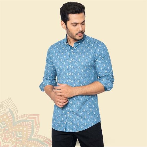 Men’s Printed Shirt, Slim fit shirt with a button-down colla