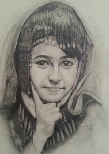 رسامی با پنسیل چهره افغانی
